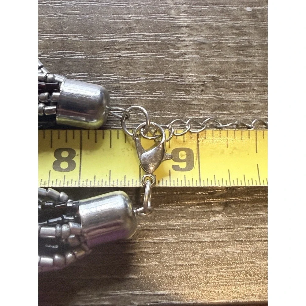 Black‎ Silver Seed Bead Necklace Braided Silver Tone 17-20